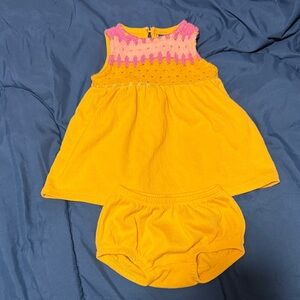 Old Navy Yellow Baby Dress with Pink Crochet Detail
